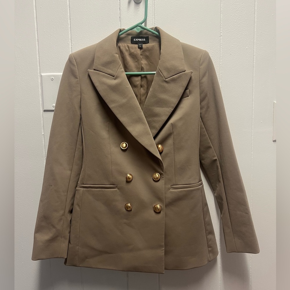 Express Blazer Taupe Beige Gold Buttons - XS